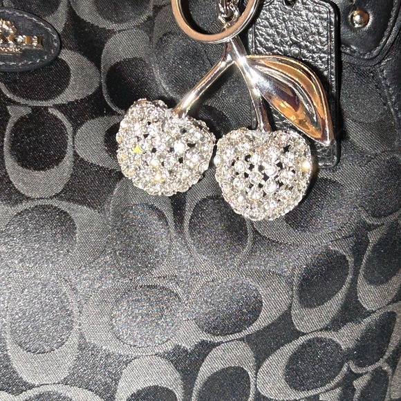 Coach Black Jacquard Tote Bag w/Silver-tone Cherry Bag Charm 14” x 12” x 3.5” - Picture 2 of 16